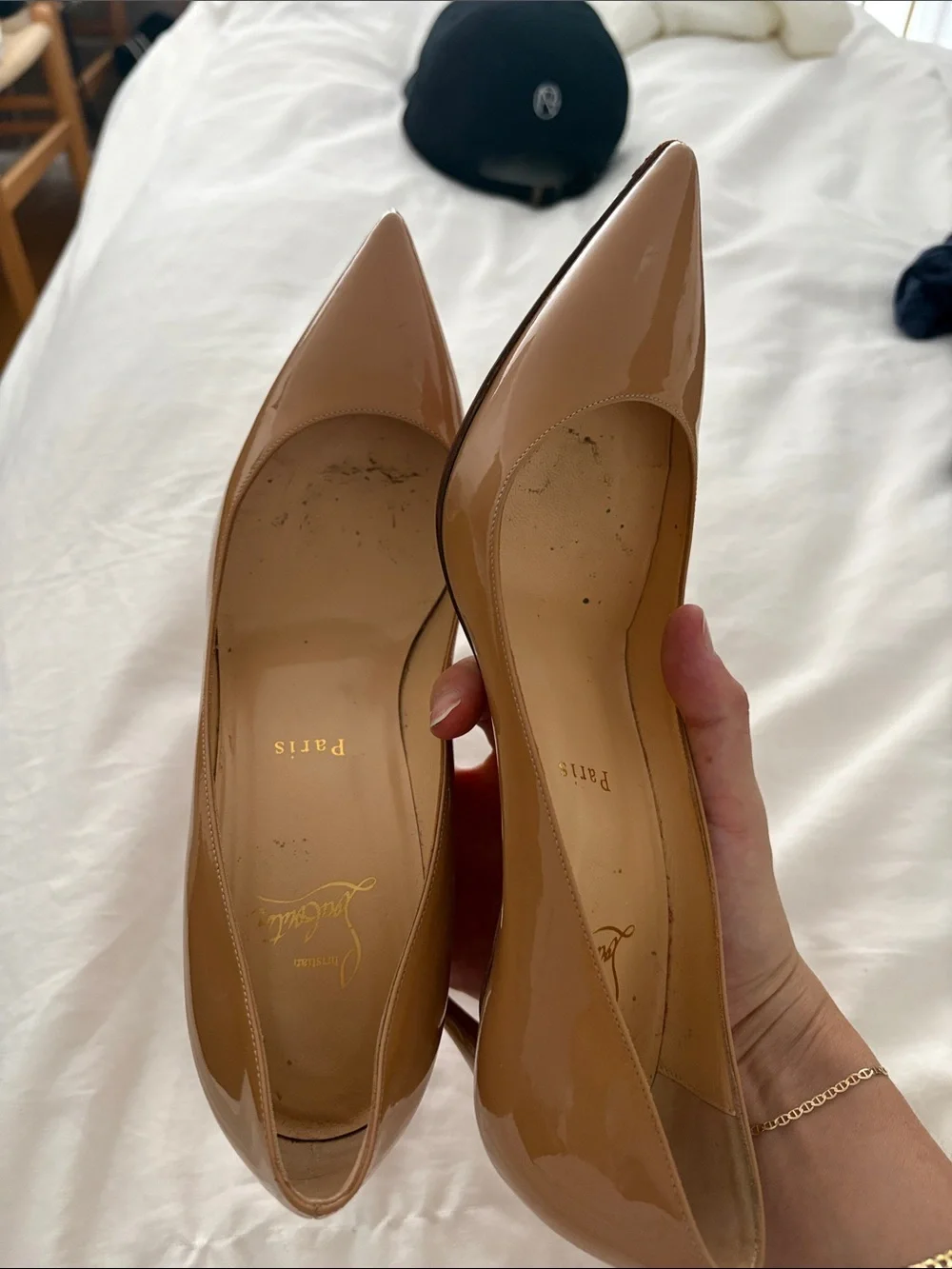 Christian Louboutin Patent Nude Pointed-Toe Stiletto Pumps